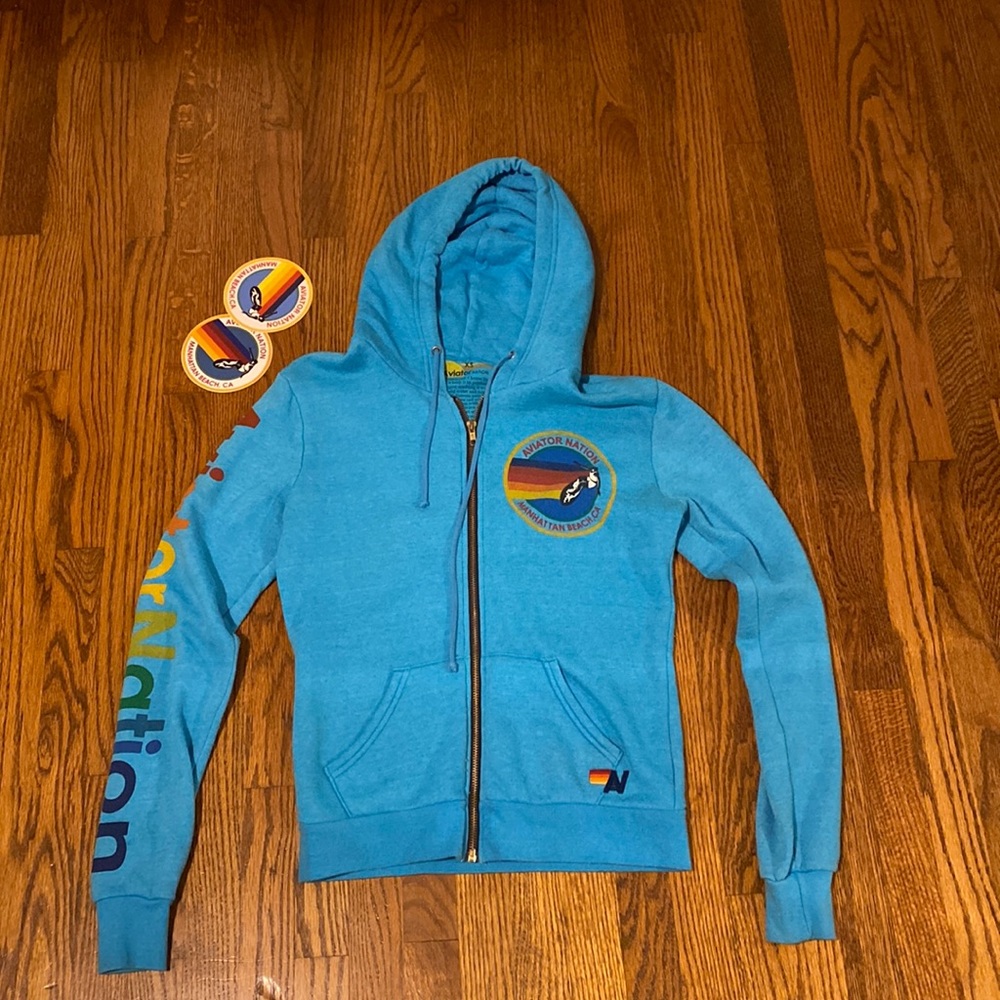 Women’s blue, size XS, aviator nation zip up. In amazing condition.